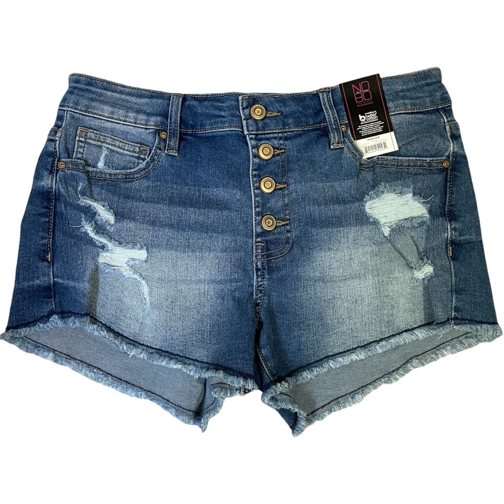 NWT NOBO Mom Shorts Size 9 Dark Wash Button Down Distressed Denim Jean Shorts